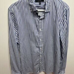 Tahari Blue and White Casual Button Down Shirt